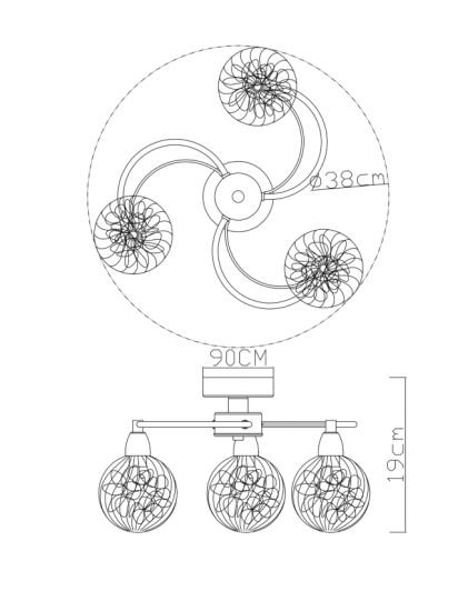 Semi Flush 3 Arm Ceiling Light, Chrome